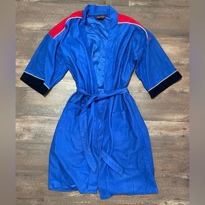 Michael Paige vintage 70s blue red belted house coat robe one size fits most